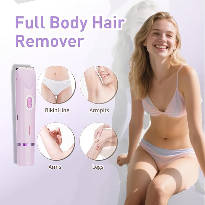 Bikini Trimmer for Women,2-in-1 Electric Razors for Womens with Painless Ceramic Blades,Waterproof Wet & Dry Use,Rechargeable Dual Head Electric Shaver for Pubic Legs Underarm Face Hairs& Body