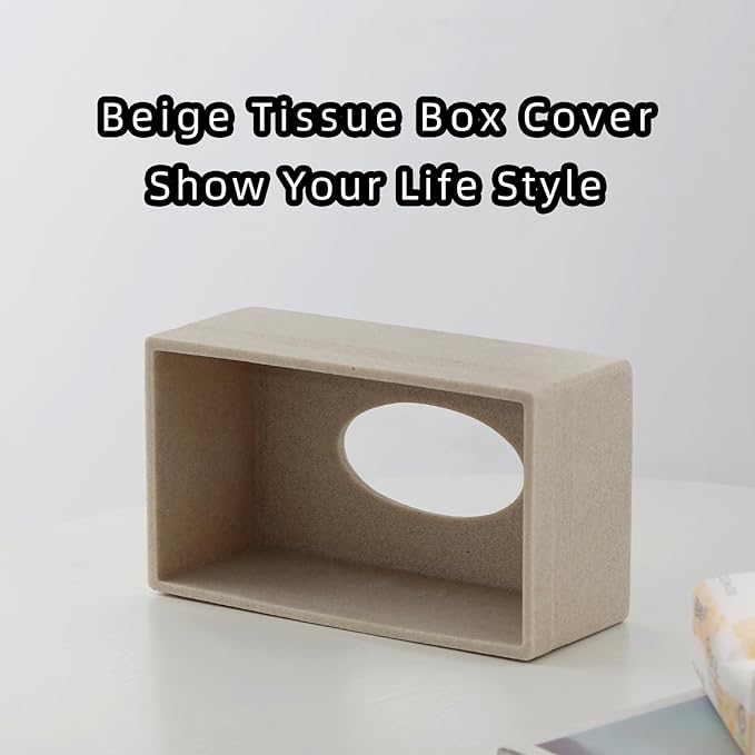 Haocoott Tissue Box Cover Rectangle, Sandstone Look, Simple Stripe, Beige