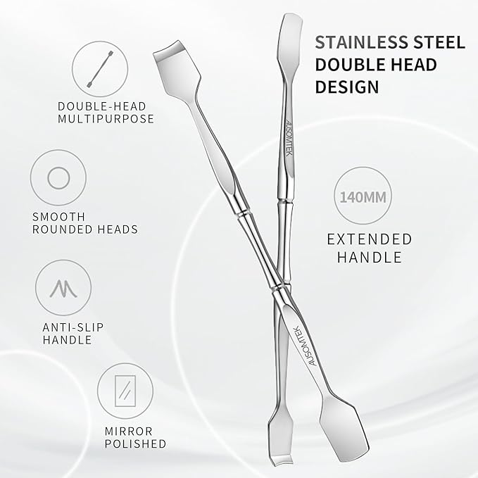 AUSOMTEK Blackhead Remover Tool & Facial Pore Cleaner, Dual-Ended Stainless Steel Face Spatula for Skin Care Routine, Includes Cyan PU Case