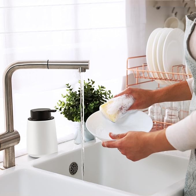 ARTWIND Ceramic Foam Soap Dispenser 2 Pack, 12oz White Lotion Hand Sanitizer Soap Dispenser with Easy-to-Press Pump for Bathroom & Kitchen Countertop Refillable