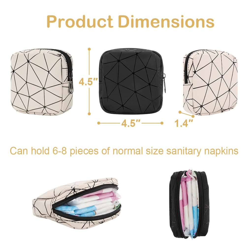 Desing Wish Sanitary Napkin Storage Bag, Menstrual Cup Pouch Nursing Pad Holder Tampon Bags Feminine Product Pouches Portable Period Kit Bag for Girls Women Ladies 2 Pack (Nude/Black)