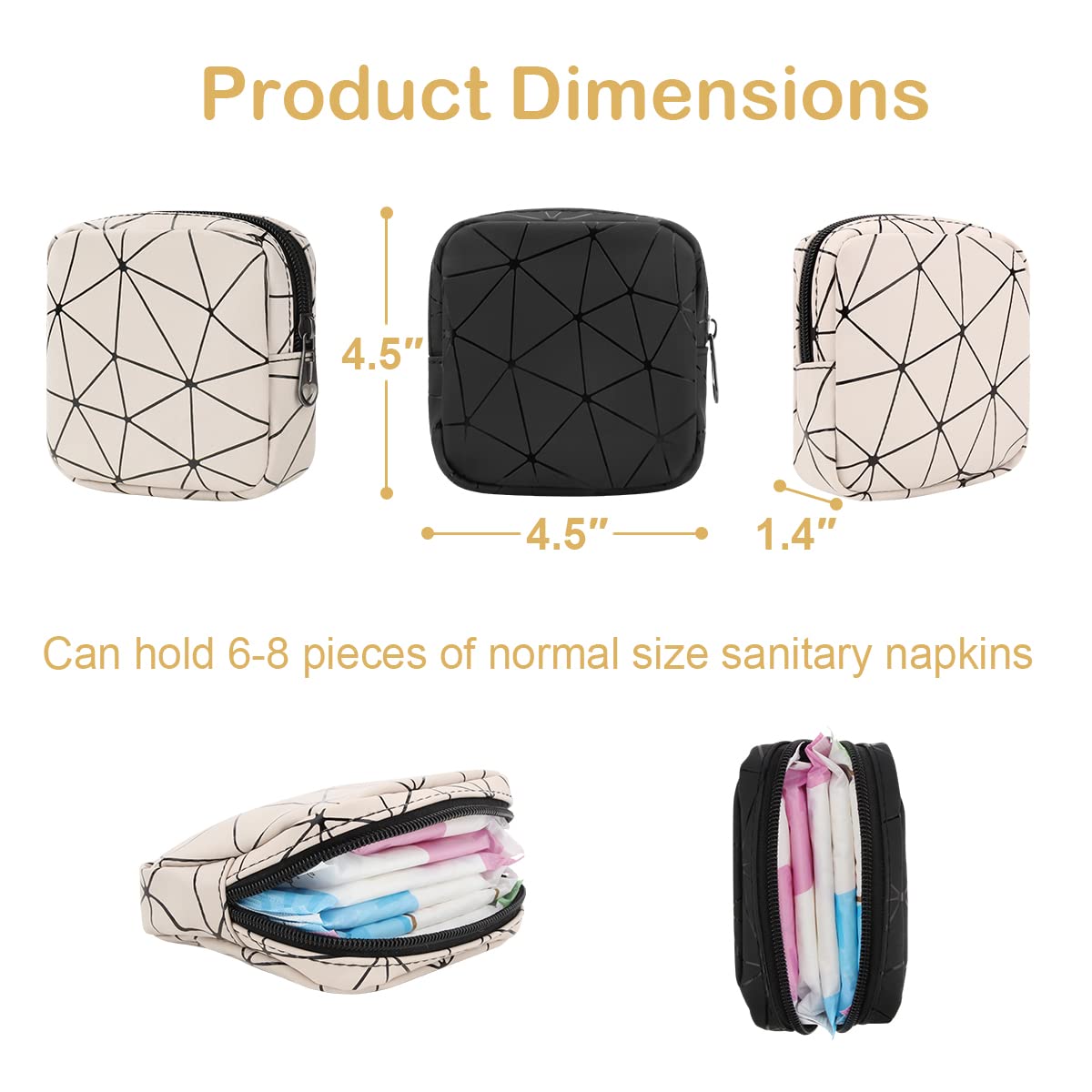 Desing Wish Sanitary Napkin Storage Bag, Menstrual Cup Pouch Nursing Pad Holder Tampon Bags Feminine Product Pouches Portable Period Kit Bag for Girls Women Ladies 2 Pack (Nude/Black)