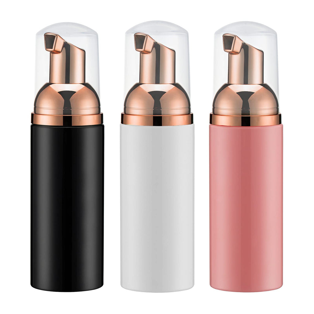 Owlyee Travel Foam Pump Bottle - 2oz Small Size Foaming Hand Soap Dispenser - Mini Portable Mousse Lash Shampoo Kit Container for Hair - Empty Leak Proof Rose Gold &Black,White,Pink Foamer 3Pack