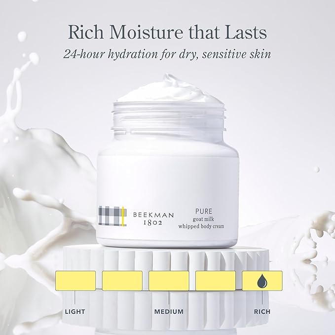 Beekman 1802 Whipped Body Cream – Rich Body Butter & Moisturizing Body Cream, Goat Milk Lotion, Shea Butter & Vitamin E, Hydrating Body Moisturizer for Dry Skin - Pure 8 oz