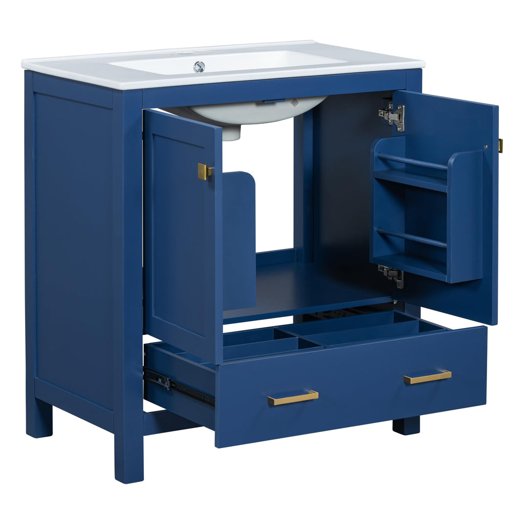 Bellemave 30" Bathroom Vanity with Sink Combo Set, Solid Wood Frame Bathroom Storage Cabinet with a Drawer, 2 Soft Closing Cabinet Doors with Organizer, Blue