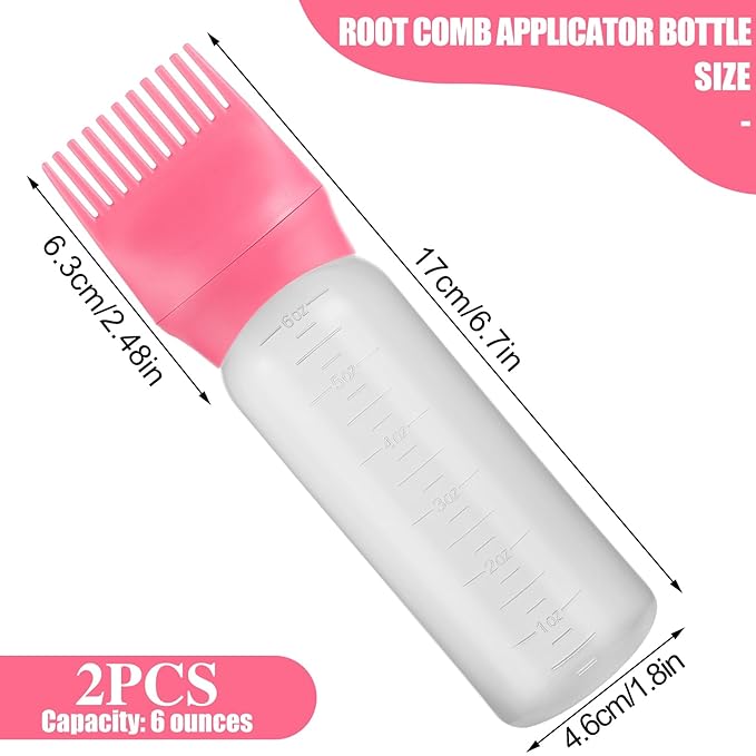Pimoys 2 Pack Root Comb Applicator Bottle, 6 Ounce Oil Applicator for Hair Dye