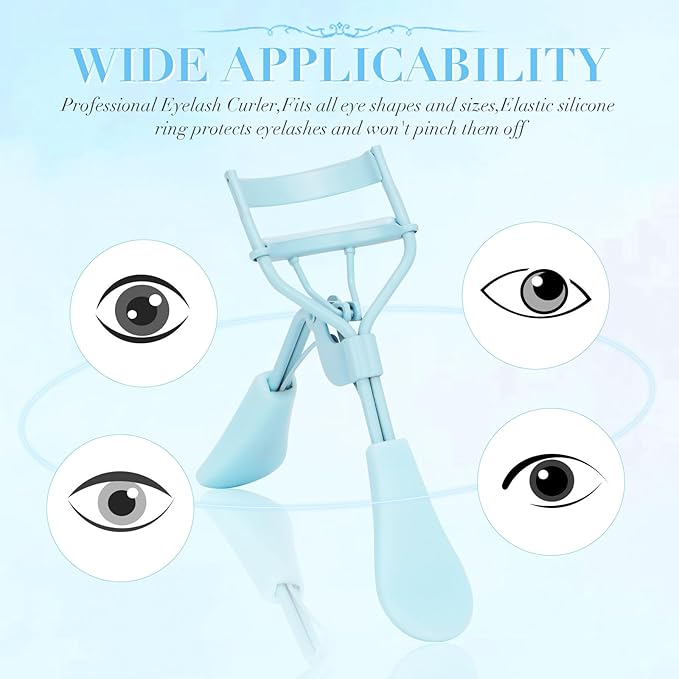 ODELY Eyelash Curler with Pads, Lash Curler with 10 Extra Silicone Replacement Pads, Comfortable Grip for Effortless Curling – Eyelashes for The Perfect Eye Contour (Crystal Blue)