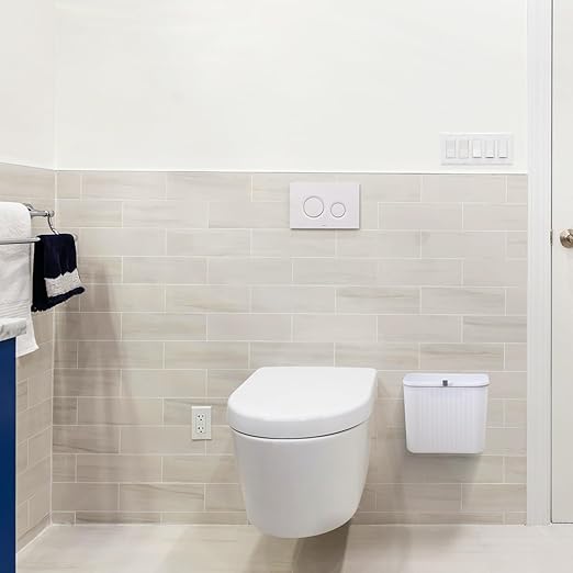 Sanitary Napkin Receptacle,White Plastic Wall Mounted Tampon Disposal Bin with Lid 10x9x6 inches Feminine Hygiene Trash Can for Women Bathroom Home Office Sanitary Waste(with 200pcs Trash Bag)