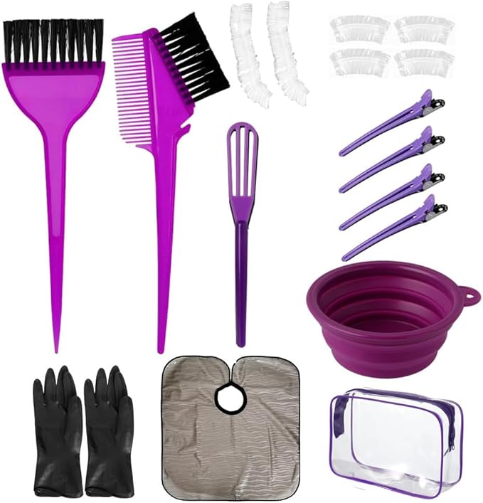 MOONMINI Hair Dye Color Brush and Bowl Set, Color Bowl Brushes Tool Mixing Bowl Kit Tint Comb for Hair Tint Dying Coloring Applicator (Pink&Black)