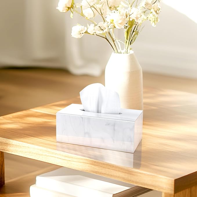 SILUT Stylish Tissue Box Cover Rectangle, Marble Texture Tissue Box Holder, Decorative Tissue Holder for Bathroom, Kitchen, Vanity, Modern Tissues Organizer for Home, Hotel