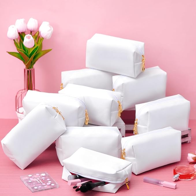 Kigeli Aesthetic Makeup Bags PU Leather Cosmetic Pouches Waterproof Plain Toiletry Bags Makeup Pouches Bulk for Women Party Gift Travel Storage Organizer(White,7.1 x 2.8 x 4.3 in)