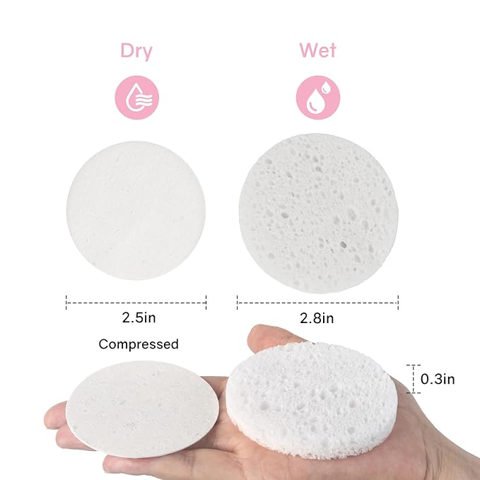 50-Count Compressed Facial Sponges,100% Natural Cellulose Cosmetic Make Up Sponges for Face Daily Facial Cleansing,Exfoliating,Makeup Removal(White)
