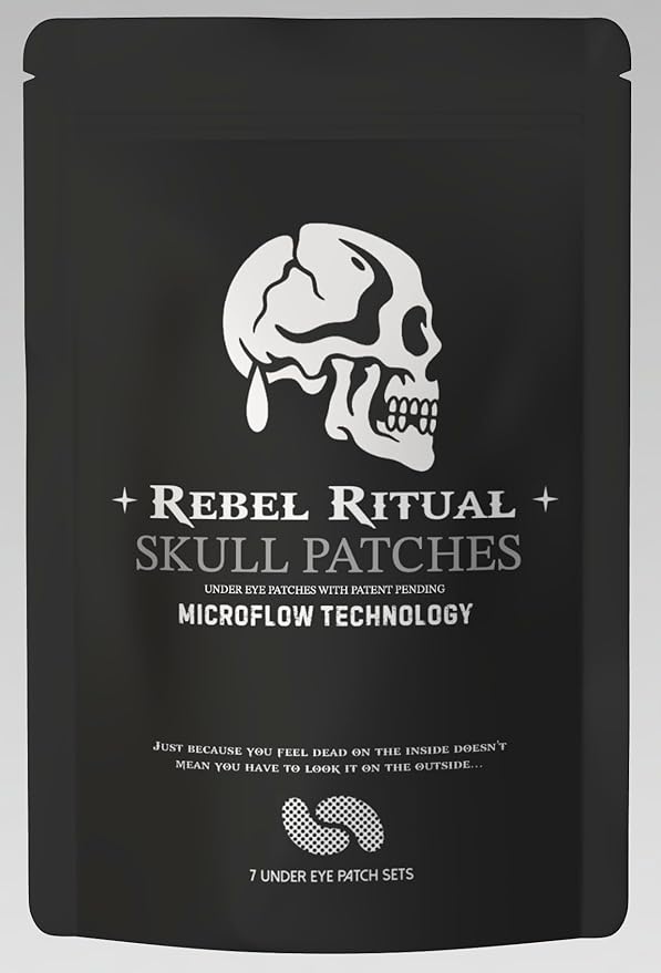 Rebel Ritual Skull Under Eye Patches for Men, Collagen Hydrogel Eye Masks, Cooling Hydrating Under Eye Patches with MicroFlow Design, 7 Pairs