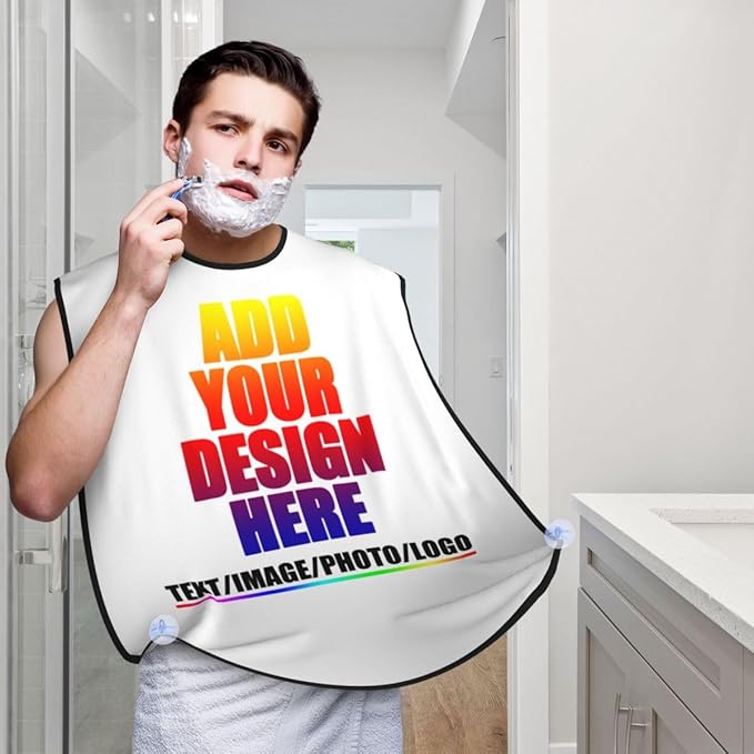 Custom Beard Bibs Apron Personalized Beard Hair Catcher Add Photo Picture Text Waterproof Beard Shave Cape for Shaving Trimming for Birthday Father's Day Gifts White