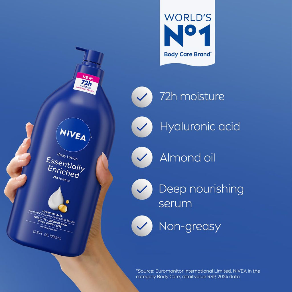 NIVEA Essentially Enriched Body Lotion Very Dry Skin, Almond Oil 33.8 Fl Oz