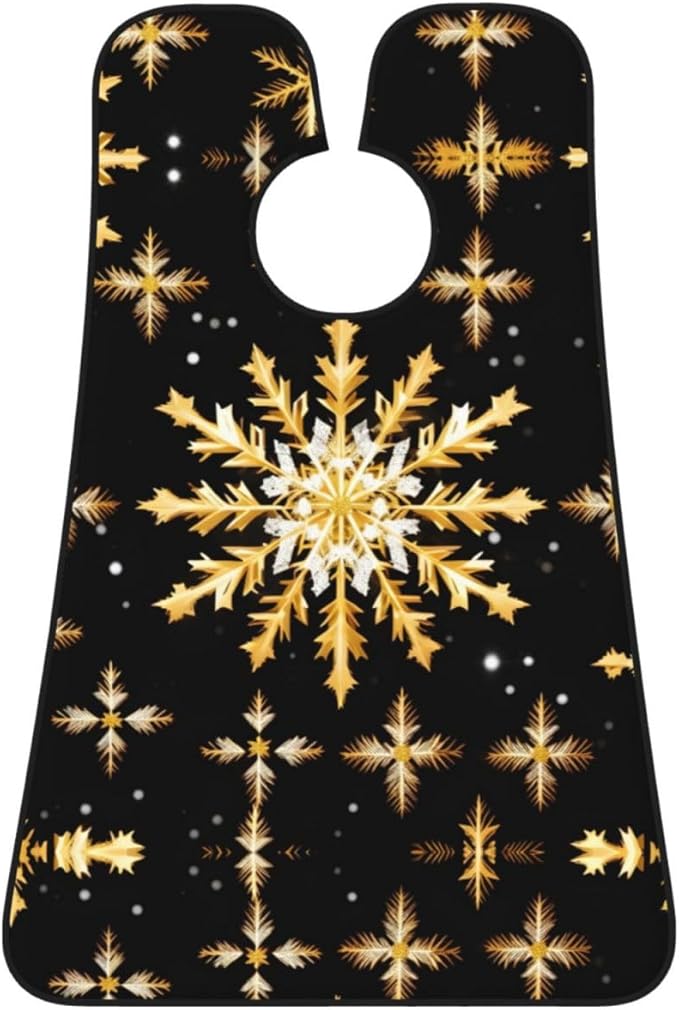 YQxwJL Golden Christmas Snowflake Print Beard Bib Shaving Apron, Beard Hair Trimming Cape Gift For Dad