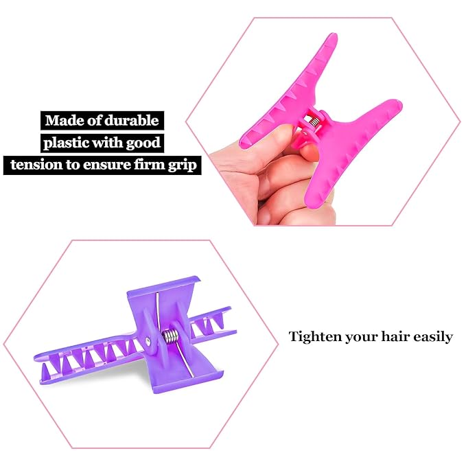 BAHABY Hair Clips for Styling Sectioning 12 Pack Butterfly Clamps Hair Claw Clips Pro Salon Hair Clips for Styling, Sectioning, Cutting and Coloring, 6 Colors