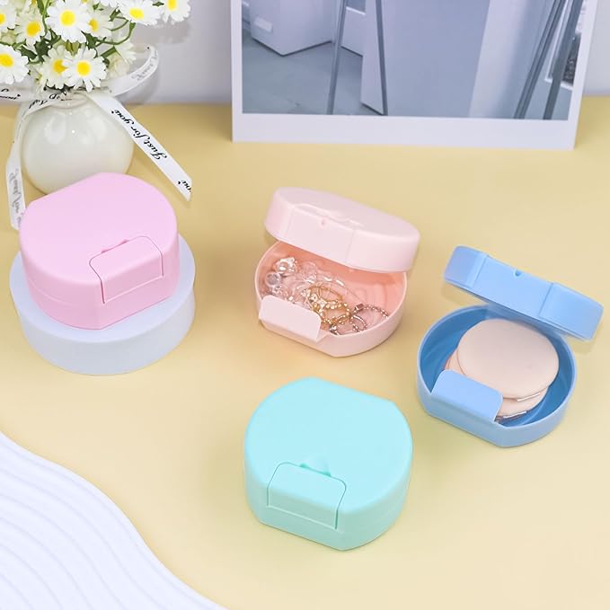 Etenpo 4 Packs Plastic Square Cotton Pad Holder, Hair Tie Container, Multiple Colors, Portable For Traveling, Suitable for Makeup Remover Cotton Balls,Organizer for Collecting Small Items(3.3 x 1.5in)