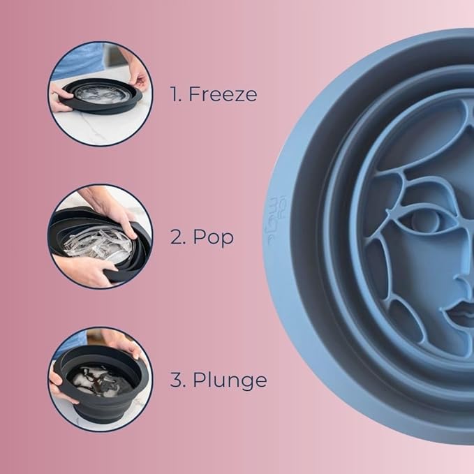 Icy-Mojo Facial Cold Plunge™ | Collapsible Silicone Ice Facial Bowl with Built-in Ice Tray | Portable Face Ice Bath for Skin Tightening, Puffiness, Acne Relief & Glow (Soft Pink) (Baby Ice)