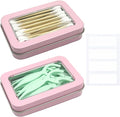 MatFirsmo Cotton Swab Holder for Travel, 2 Pcs Portable Small Dental Floss Holder Empty Metal Cotton Ball Holder, Travel Floss Picks Case with Dustproof Lid for Cotton Swabs Hair Ties Floss, Pink