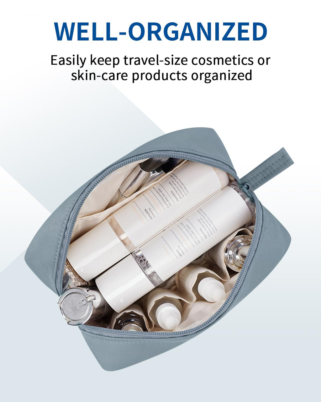 Narwey Cute Makeup Bag Small Toiletry Bag Travel Cosmetic Bag Organizer Make Up Bags with Organized Pockets for Women (Greyish Blue, Large)
