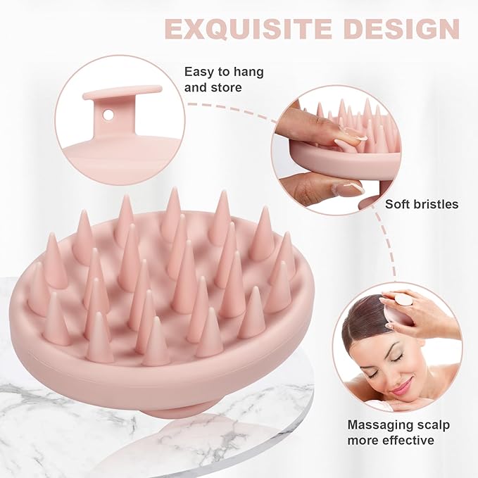 Meartchy Silicone Scalp Massager, Scalp Scrubber for Hair Growth with Soft Bristles, Scalp Exfoliator Brush Dandruff Removal Shampoo Brush for Wet Dry Scalp Care (Light Pink)