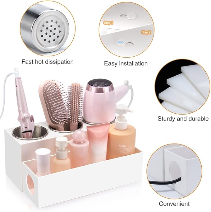 GFWARE Hair Tool Organizer with 3 Stainless Steel Cups, Cooling Hot Tools