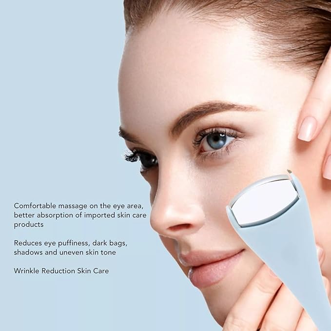 Mini Eye Face Rollers Massager 304 Stainless Steel Ice Silicone Roller for Relief Pain Skincare Facial (Blue Color)