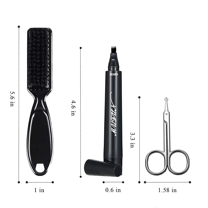 Beard Pencil Filler for Men - Sweat Proof, Water Resistance, Long Lasting & Natural Finish barber Pencil, Mustache Repair Shape (NORMAL BRUSH, BLACK)