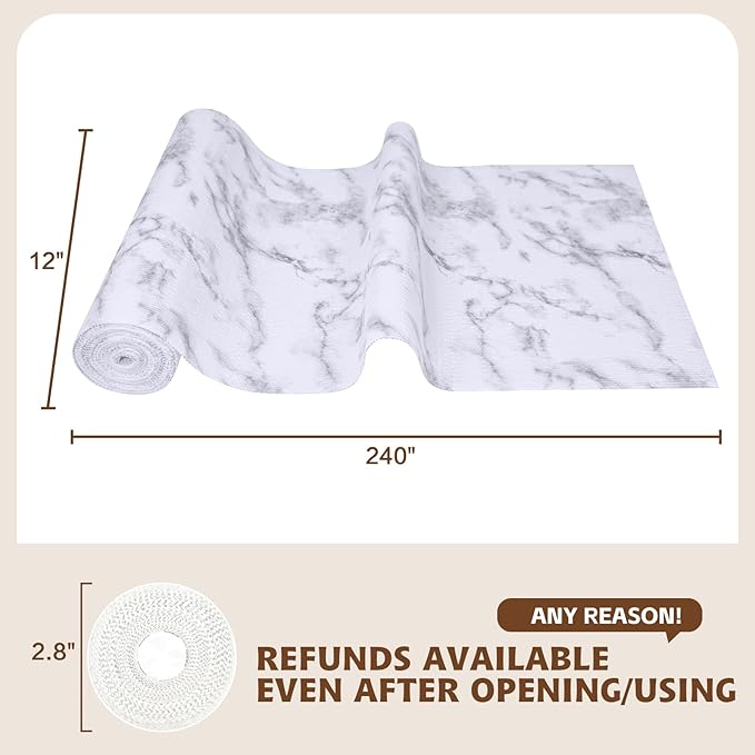 Shelf Liners for Kitchen Cabinets 17in x 20FT, Non Adhesive Drawer Liner Marble Pattern Thickened Shelf Liner Non-Slip Easy to Clean for Tool Box Refrigerator with Knife and Tape Measure