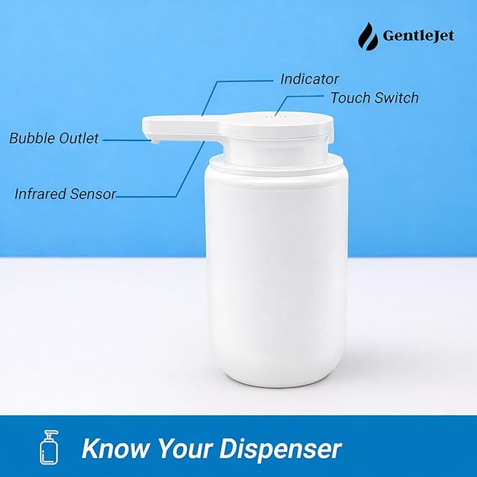 GentleJet SimpleFoam Automatic Foaming Soap Dispenser Touchless Sensor, USB-C Rechargeable, IPX5 Waterproof, Dual Output for Bathroom Kitchen Sink, ABS Compact Design
