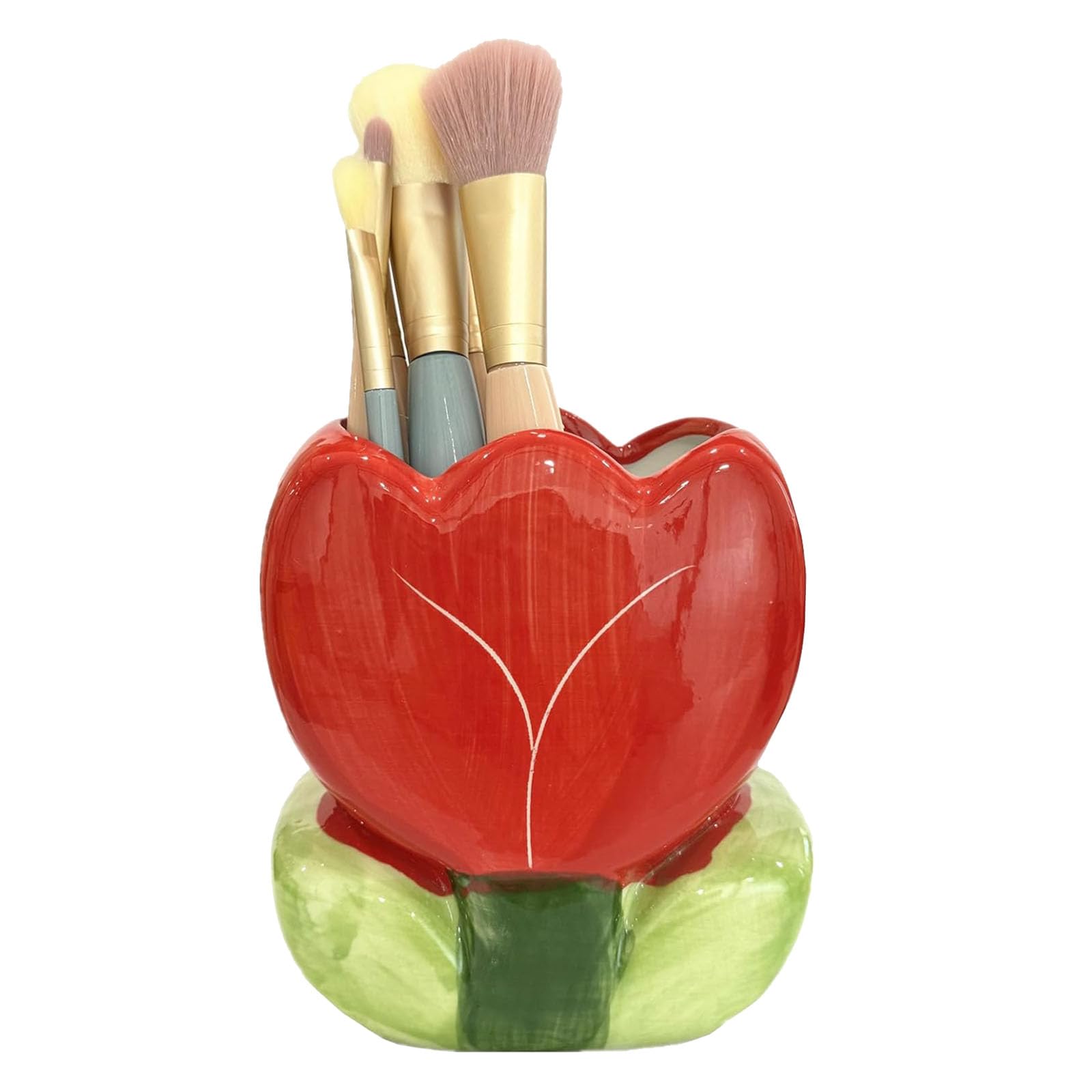 ZHU YU CHUN Ceramic Tulip Make up Brush Holder, Red