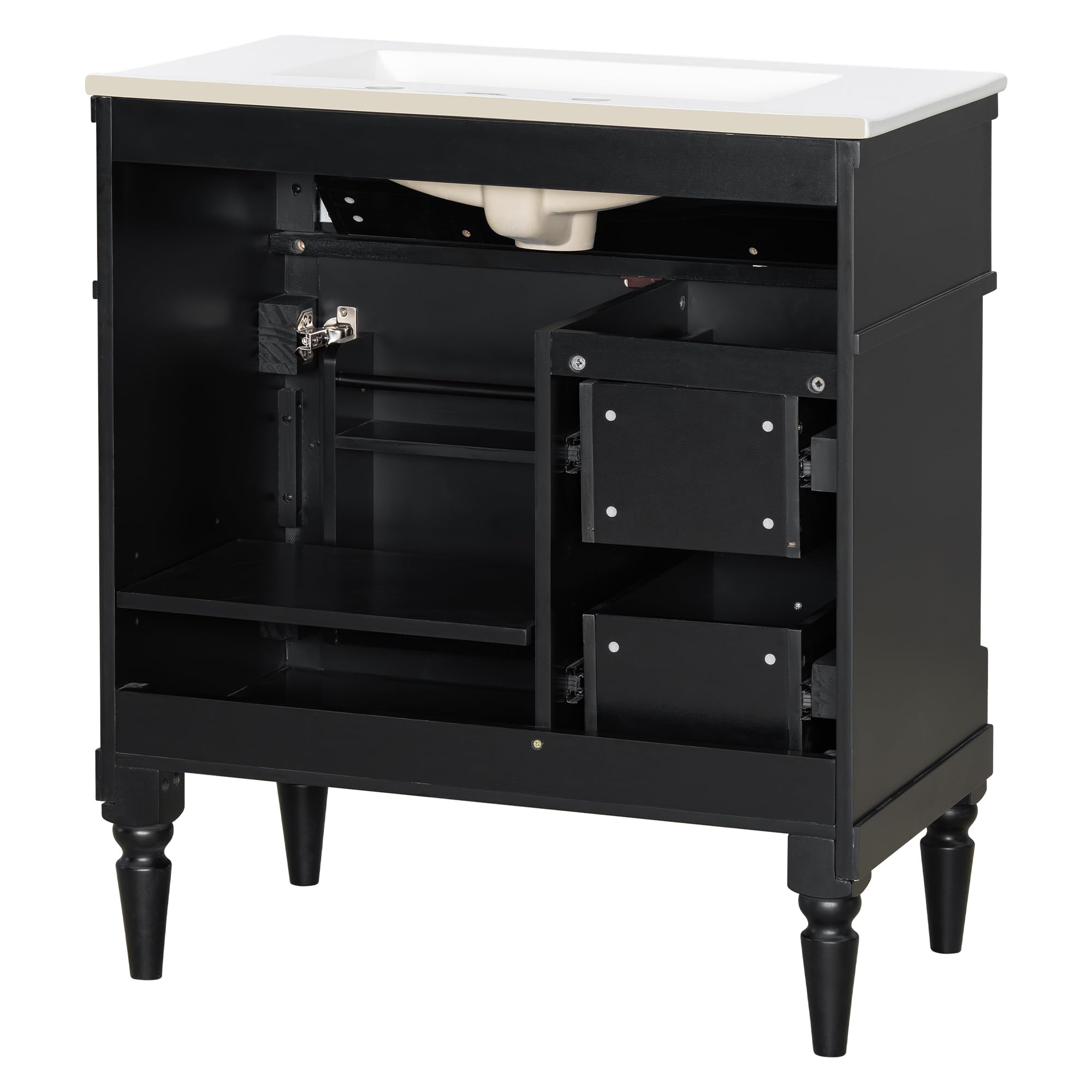 Harper & Bright Designs 30" Bathroom Vanity with Sink, Free Standing Bathroom Vanity Set with Flip Drawer, 2 Drawers, and Adjustable Shelf, Wood Storage Cabinet with Ceramic Basin for Bathroom, Black