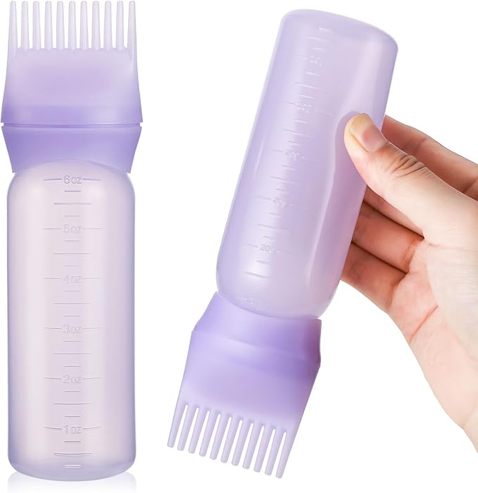 Pimoys 6Oz Root Comb Hair Dye Oil Applicator Bottles for Scalp, Purple