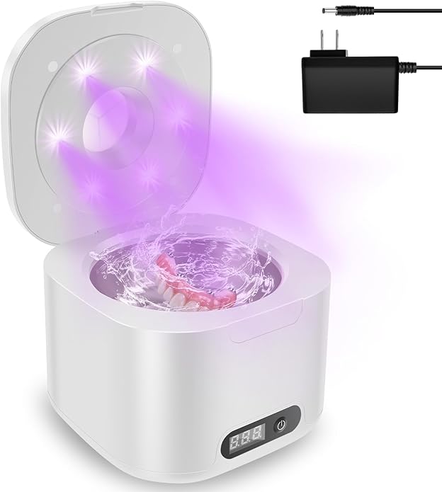 ZJRDYYK Ultrasonic Retainer Cleaner Machine, 340ML Ultrasonic Cleaner Machine for Braces, Jewelry, Mouth Guard, Glasses, Watch, Denture and Makeup Tools, ABS+304 Stainless Steel, 304 stainless steel