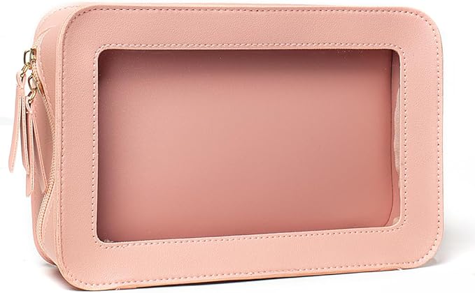 Clear Makeup Bag Organizer, TSA Approved Portable Travel Toiletry Bag Clear Cosmetic Bag Case Small Make Up Bag Mini Makeup Pouch for Purse Transparent Car Essentials for Women Men