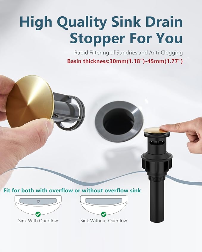 Aolemi Bathroom Faucets 3 Hole,8 Inch Widespread Waterfall Bathroom Sink Faucet,2 Handles Vanity Faucet with Pop-up Drain and Supply Hose,Brushed Gold