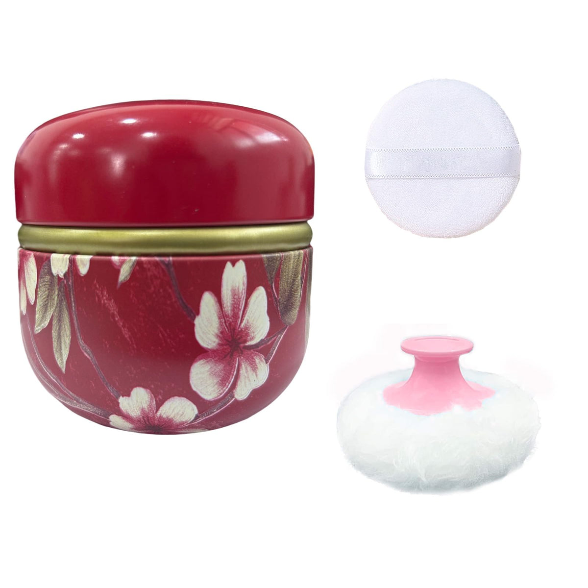 Qopoto Body Powder Puff and Container for Dusting Powder, Women Powder Puff and Powder Case for Bath and Travel (Sakura)