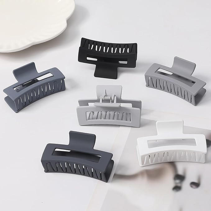 Sisiaipu 6 Pack Hair Clips, 3.5 Inch Medium Hair Claw Clips for Women and Girls - Grey