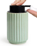 Foaming Soap Dispenser, Green Ceramic Refillable Foam Hand Soap Pump for Bathroom Kitchen, 10.5OZ Lotion Dispenser, Foaming Dish Soap Dispenser, Modern Stripe Design, ANTIS'S HOME