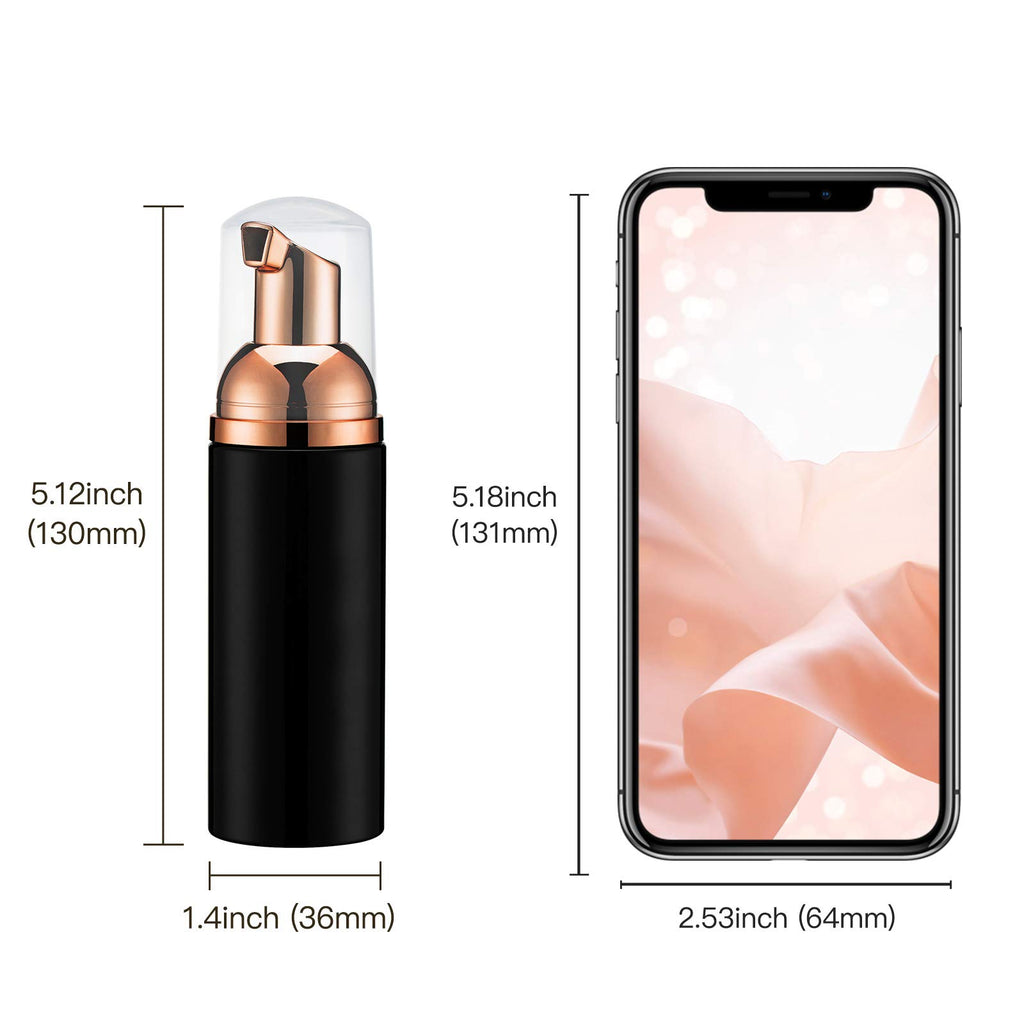 Owlyee Travel Foam Pump Bottle - 2oz Small Size Foaming Hand Soap Dispenser - Mini Portable Mousse Lash Shampoo Kit Container for Hair - Empty Leak Proof Plastic Rose Gold &Black Foamer 30Pack