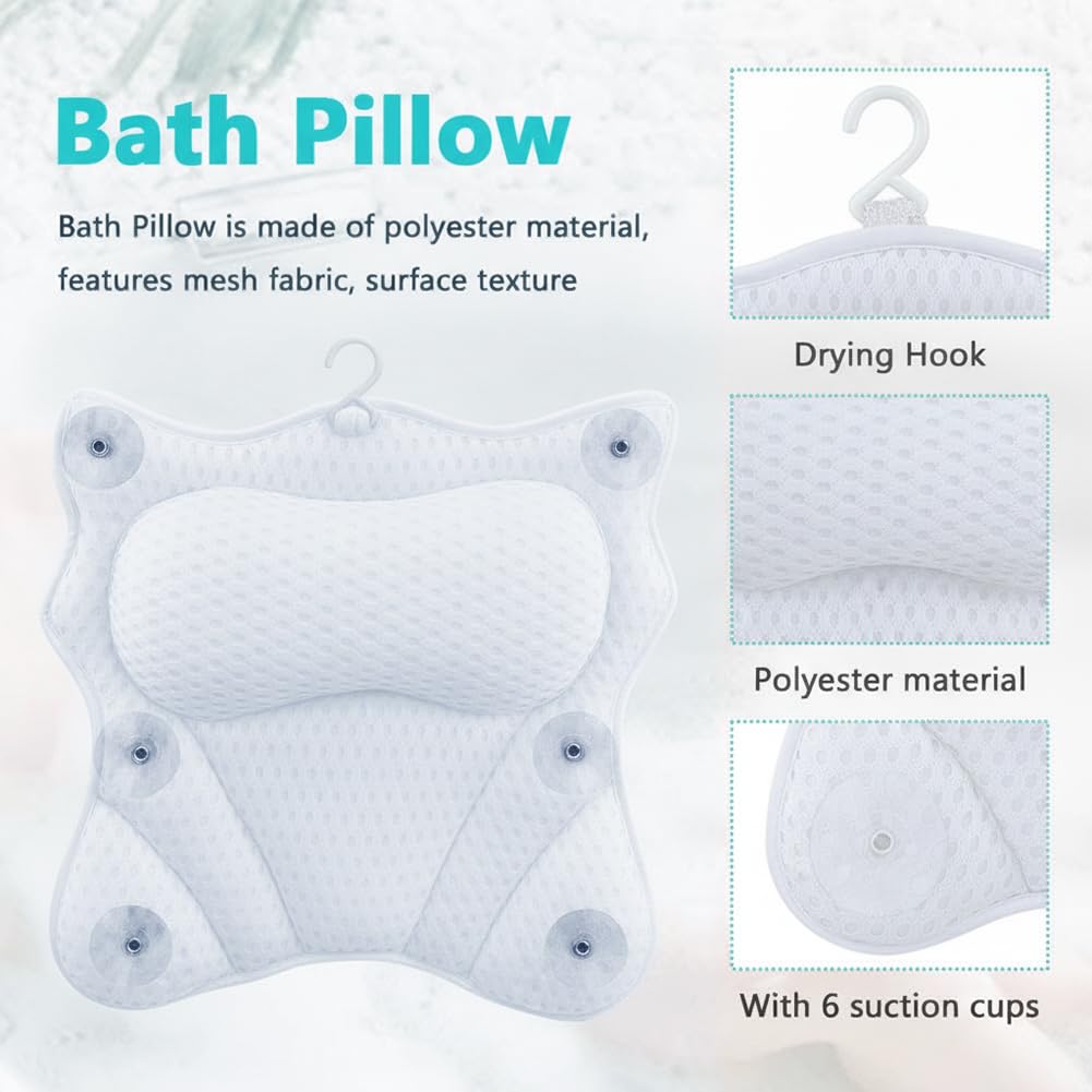 Bath Pillows for Tub,Ergonomic Bath Pillows for Tub Neck and Back Support