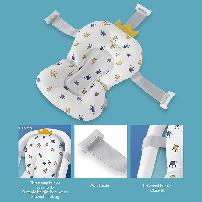 GOTOTOP Baby Bath Cushion Infant Bath Support Pillow Floating Pad for Newborns 0-12 Months with 3 Buckle Safety Straps Adjustable Head Neck Support Soft