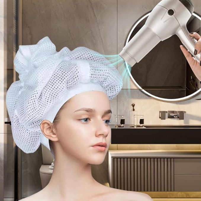 Net Plopping Cap for Drying Curly Hair, Adjustable Net Diffuser Cap Curly Hair, Hair Dryer Bonnet with Drawstring Hair Plopping Bonnet for Fast Drying(COLOR:white)