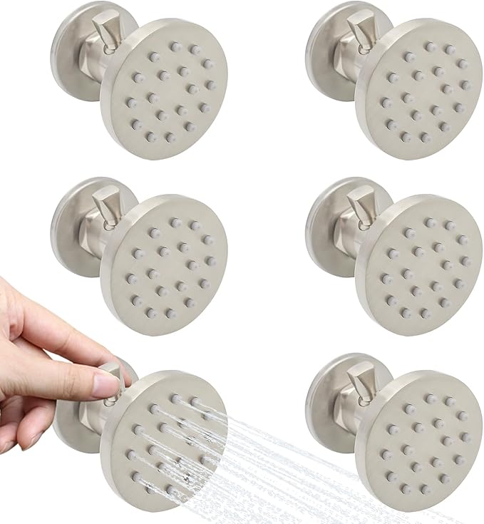 (Upgrade) Backnets Solid Brass Shower Body Spray with On Off Round Massage body jets Wall Mount Spa Jet Shower Heads, 2 inch Shower Body Sprayers Brushed Nickel, Rotating Shower Jet Water Flow Control