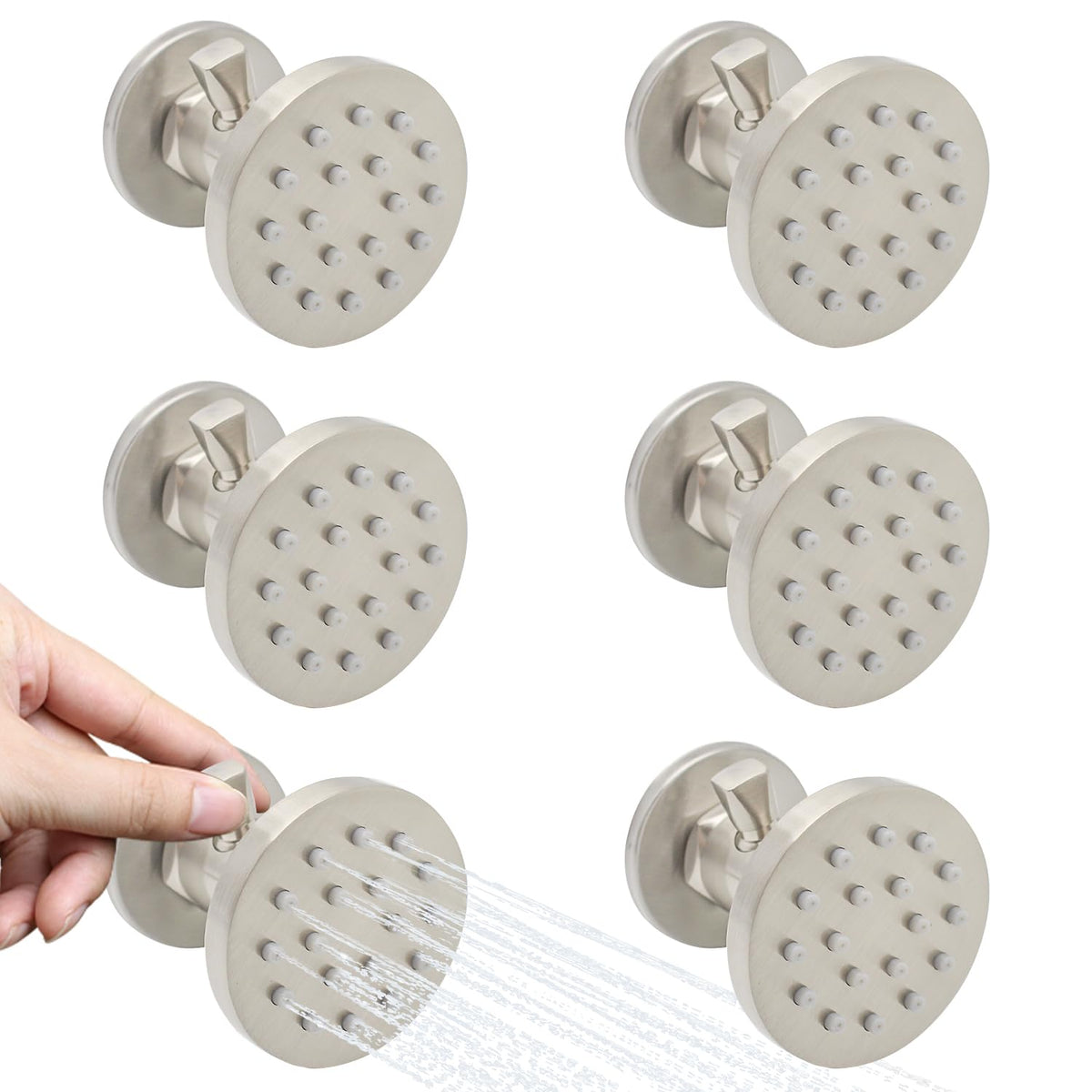(Upgrade) Solid Brass Shower Jets with On Off Switch Brushed Gold Round Shower Body Sprays Massage Wall Jets Rotating Showerhead Body Sprayers Adjustable, NPT 1/2”