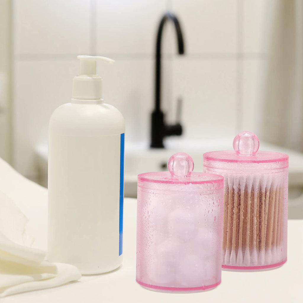 Tbestmax 6 Pack Qtip Holder, 10-Ounce Apothecary Jars with Lids for Cotton Ball Swab Pad Dispenser, Bathroom Canisters Organizer (Pink)