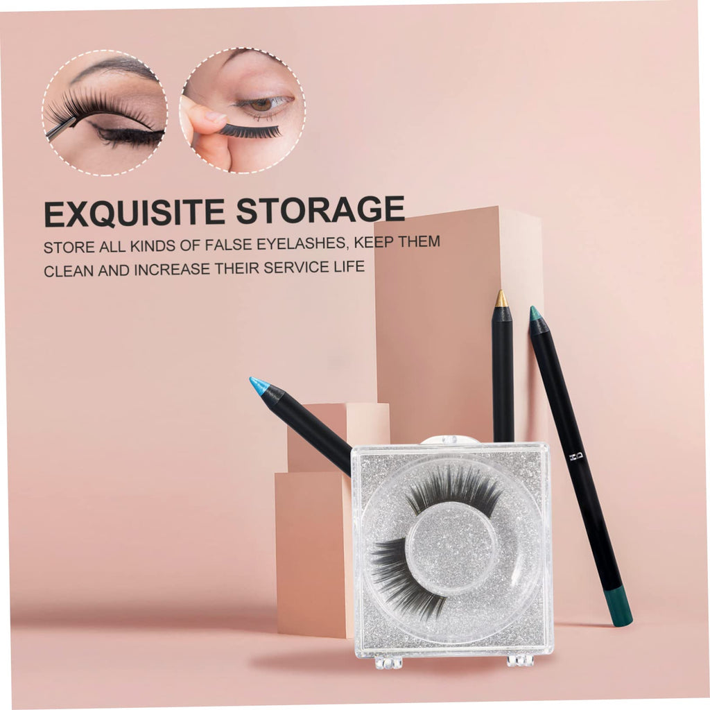 FOYTOKI 6pcs Eyelash Storage Boxes Square Glitter Eyelash Packaging Cases Unique Silver Card Design for Easy Viewing and Protection