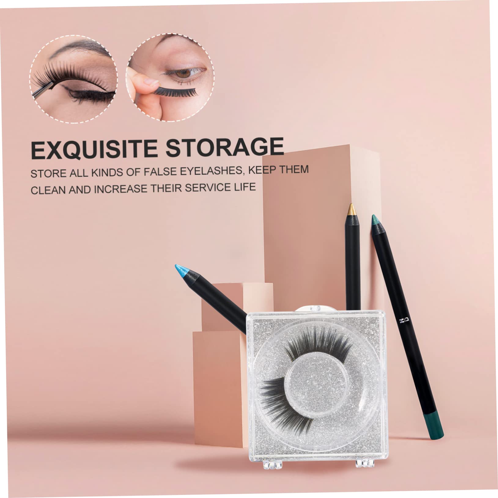 FOYTOKI 6pcs Eyelash Storage Boxes Square Glitter Eyelash Packaging Cases Unique Silver Card Design for Easy Viewing and Protection