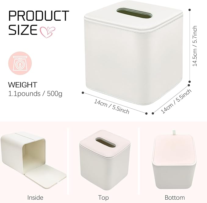 Tissue Box Holder Square PU Leather Stylish Facial Tissue Box with Magnetic Closure Decorative Cube Tissue Box Cover for Bathroom Vanity Office